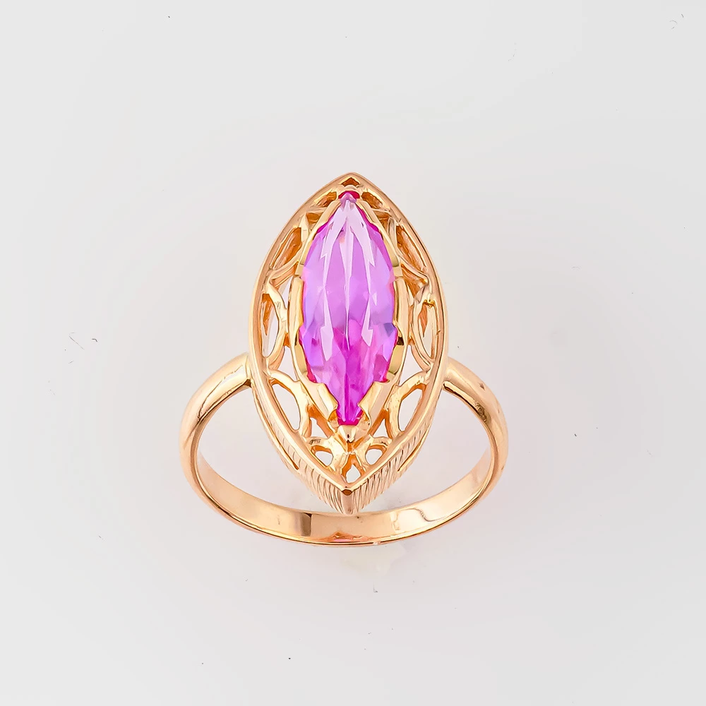 Кольцо с фианитом из красного золота 583 пробы