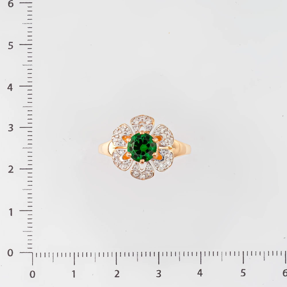 Кольцо с изумрудом синтетическим из красного золота 585 пробы