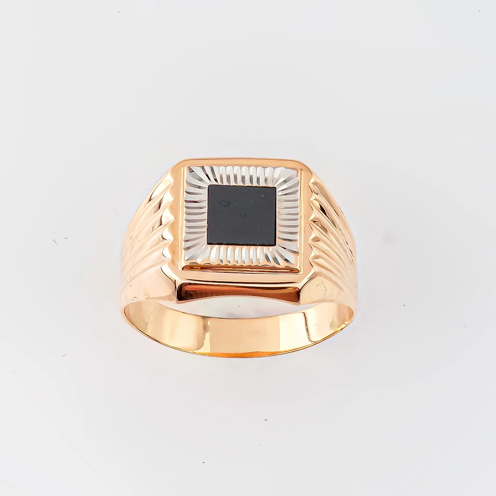 Кольцо с ониксом из красного золота 585 пробы