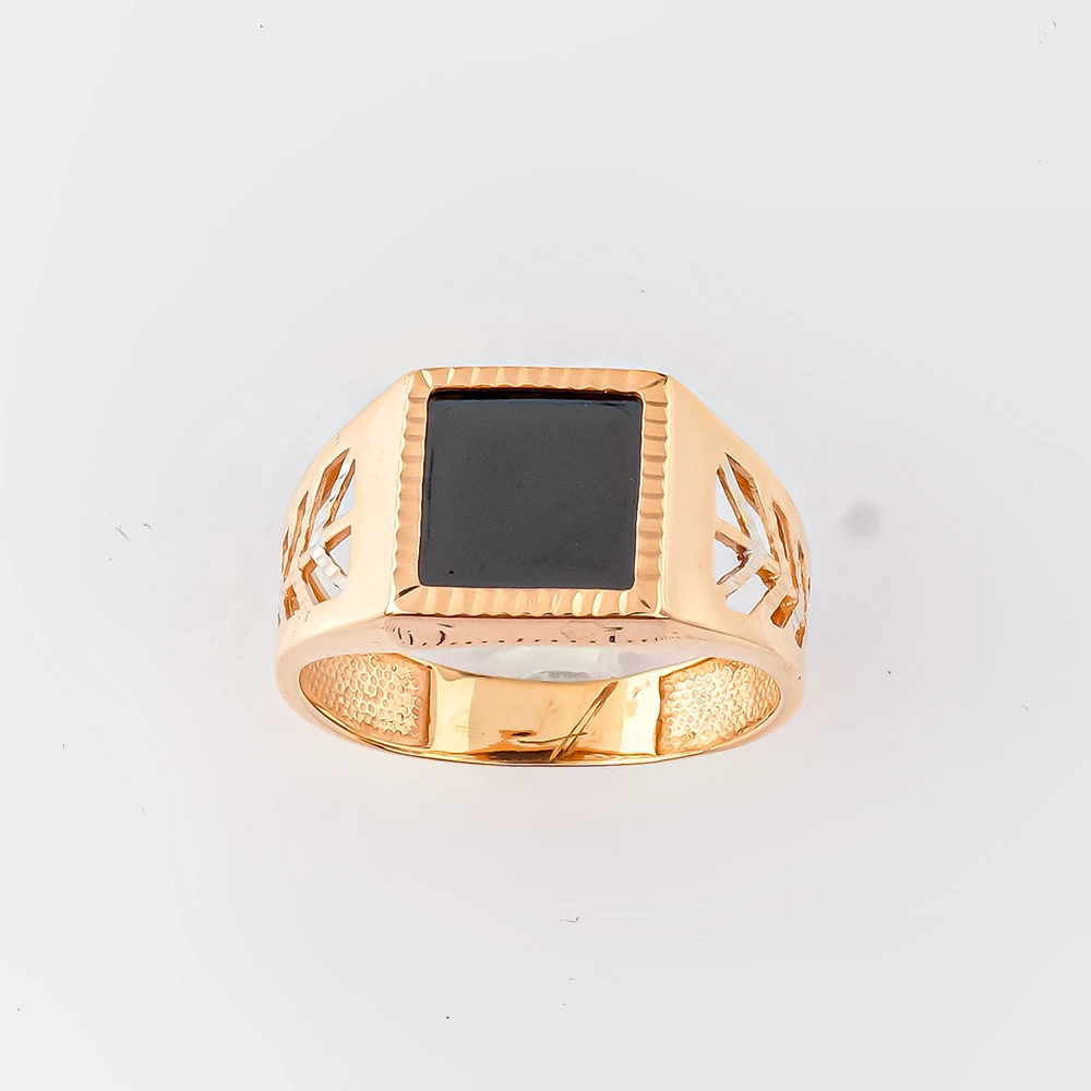 Кольцо с ониксом из красного золота 585 пробы