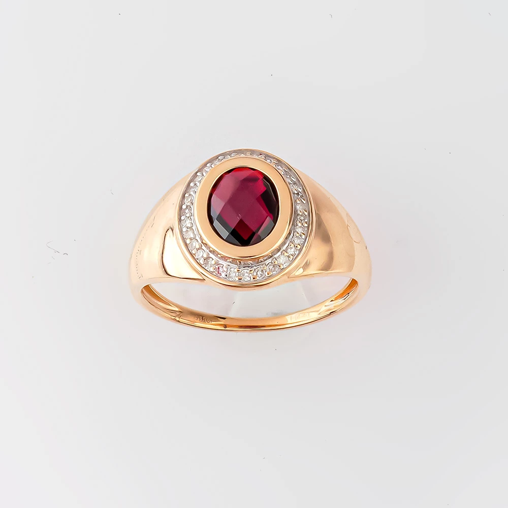 Кольцо с гранатом из красного золота 585 пробы