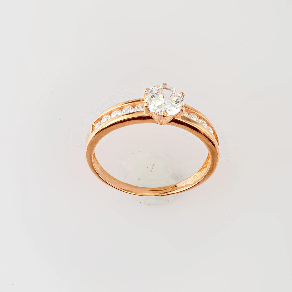 Кольцо с фианитом из красного золота 585 пробы