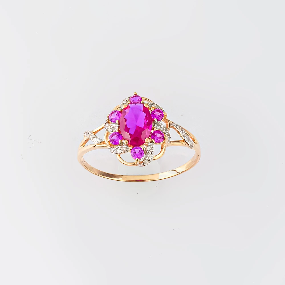 Кольцо с рубином синтетическим из красного золота 585 пробы