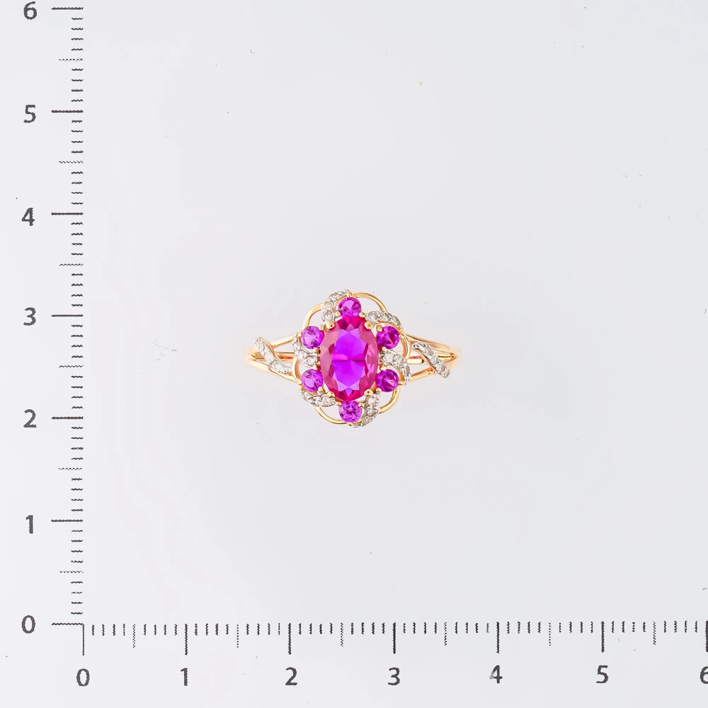 Кольцо с рубином синтетическим из красного золота 585 пробы