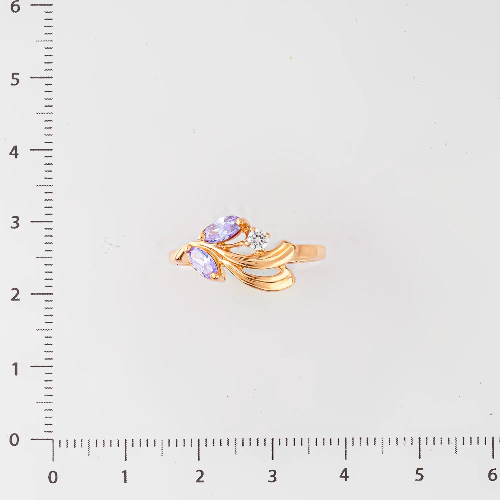 Кольцо с фианитом из красного золота 585 пробы