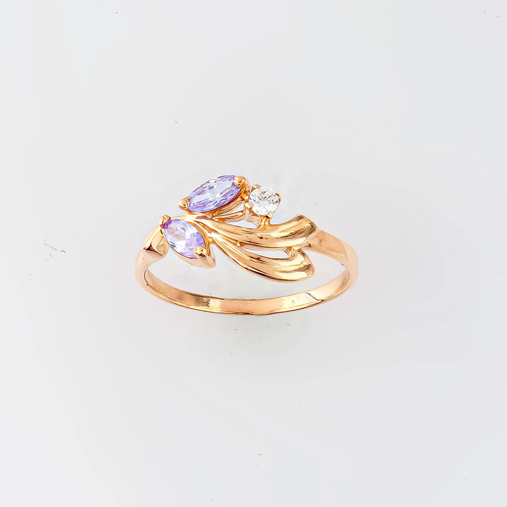 Кольцо с фианитом из красного золота 585 пробы