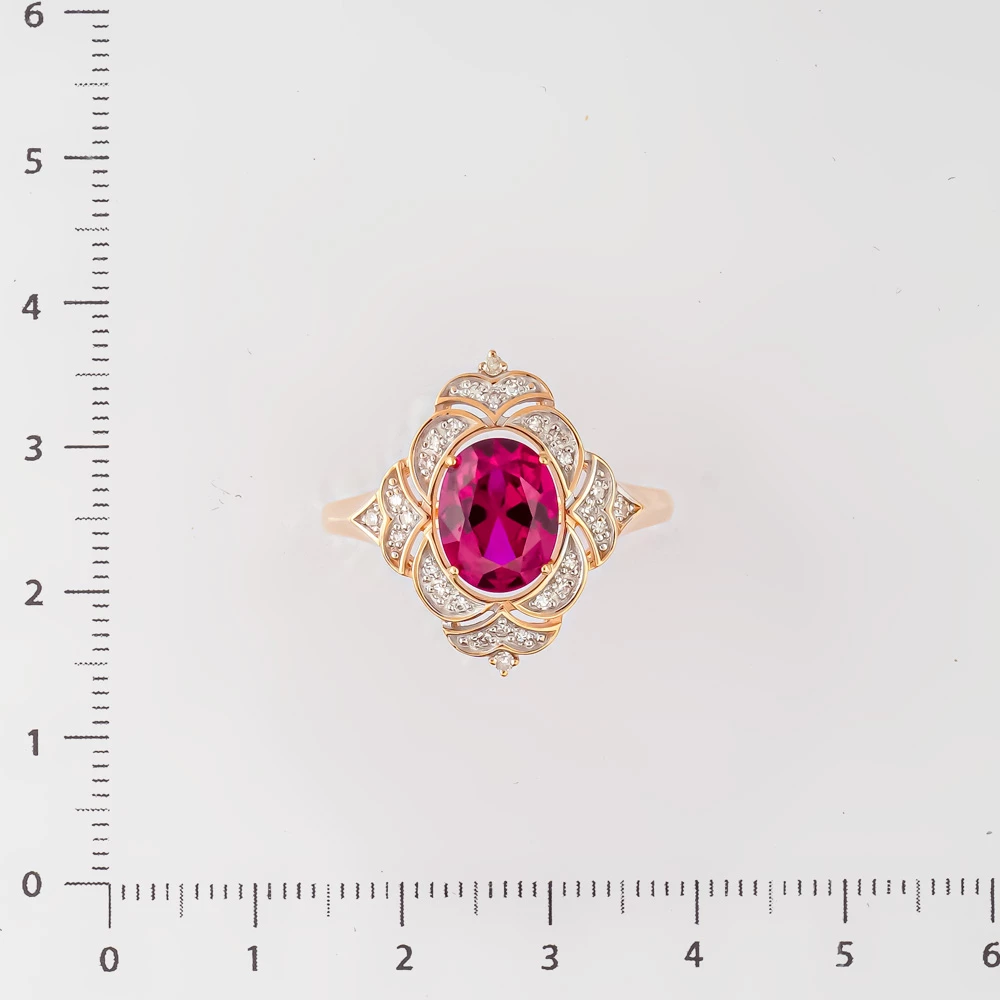 Кольцо с рубином синтетическим из красного золота 585 пробы