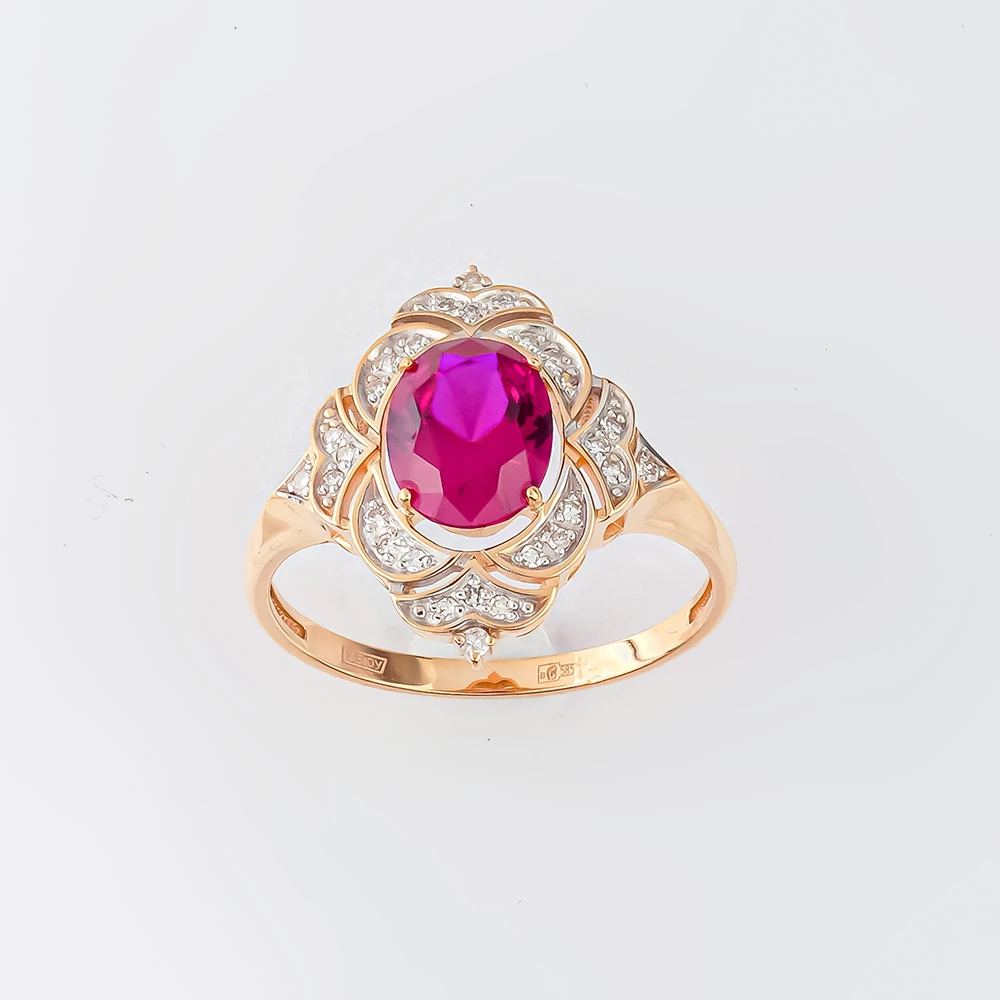 Кольцо с рубином синтетическим из красного золота 585 пробы