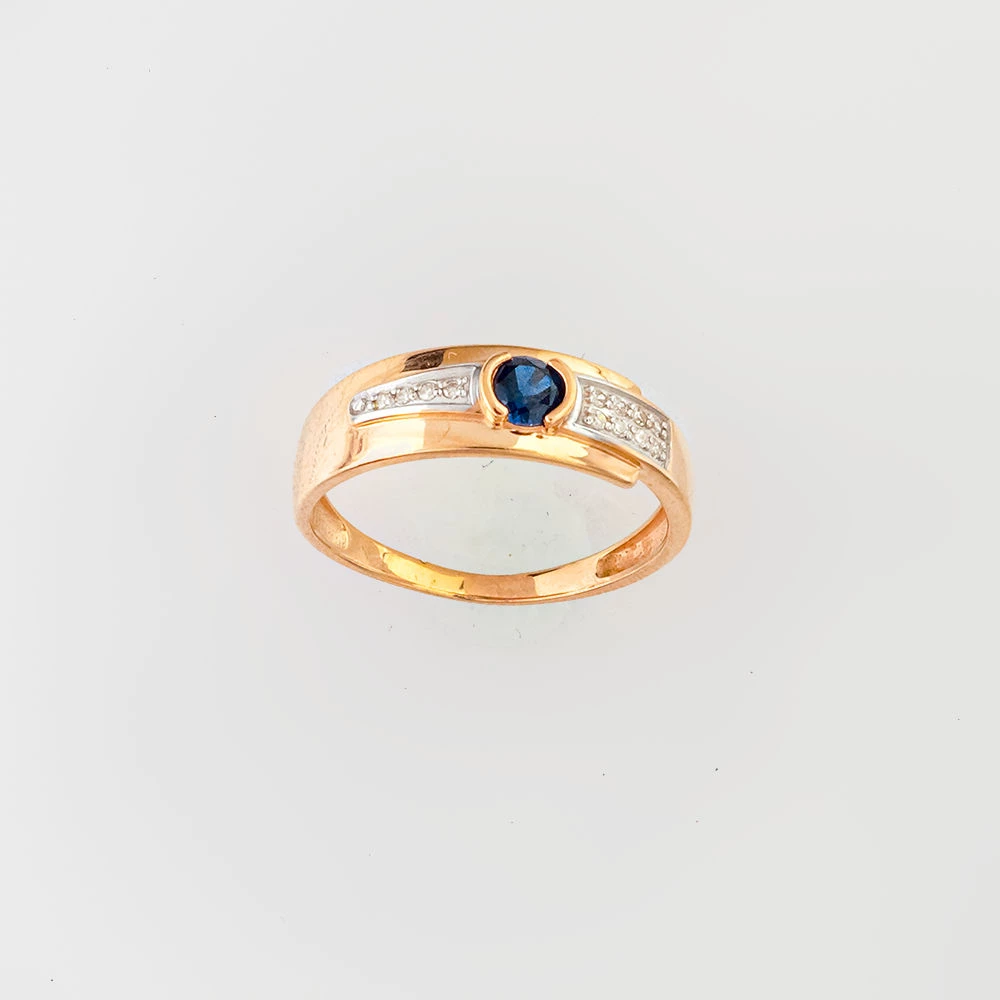 Кольцо с сапфиром синтетическим из красного золота 585 пробы