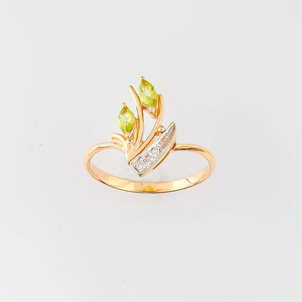 Кольцо с хризолитом из красного золота 585 пробы