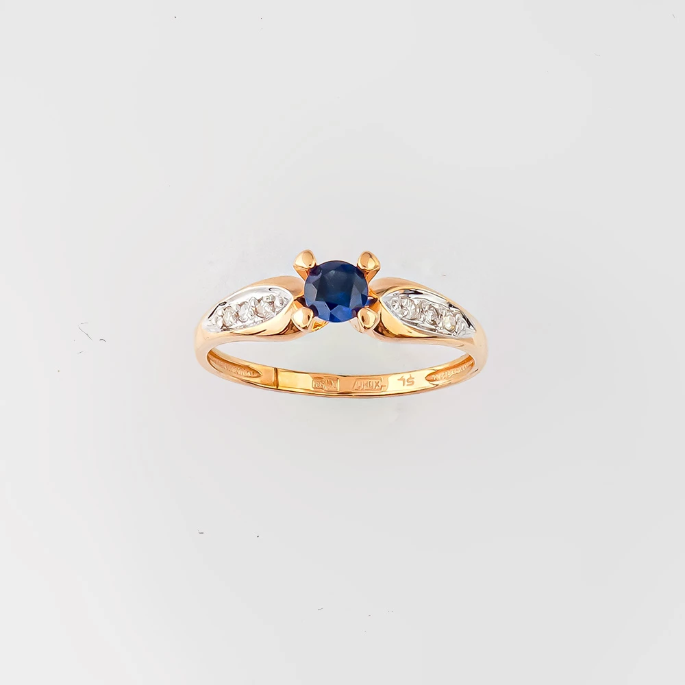 Кольцо с сапфиром синтетическим из красного золота 585 пробы