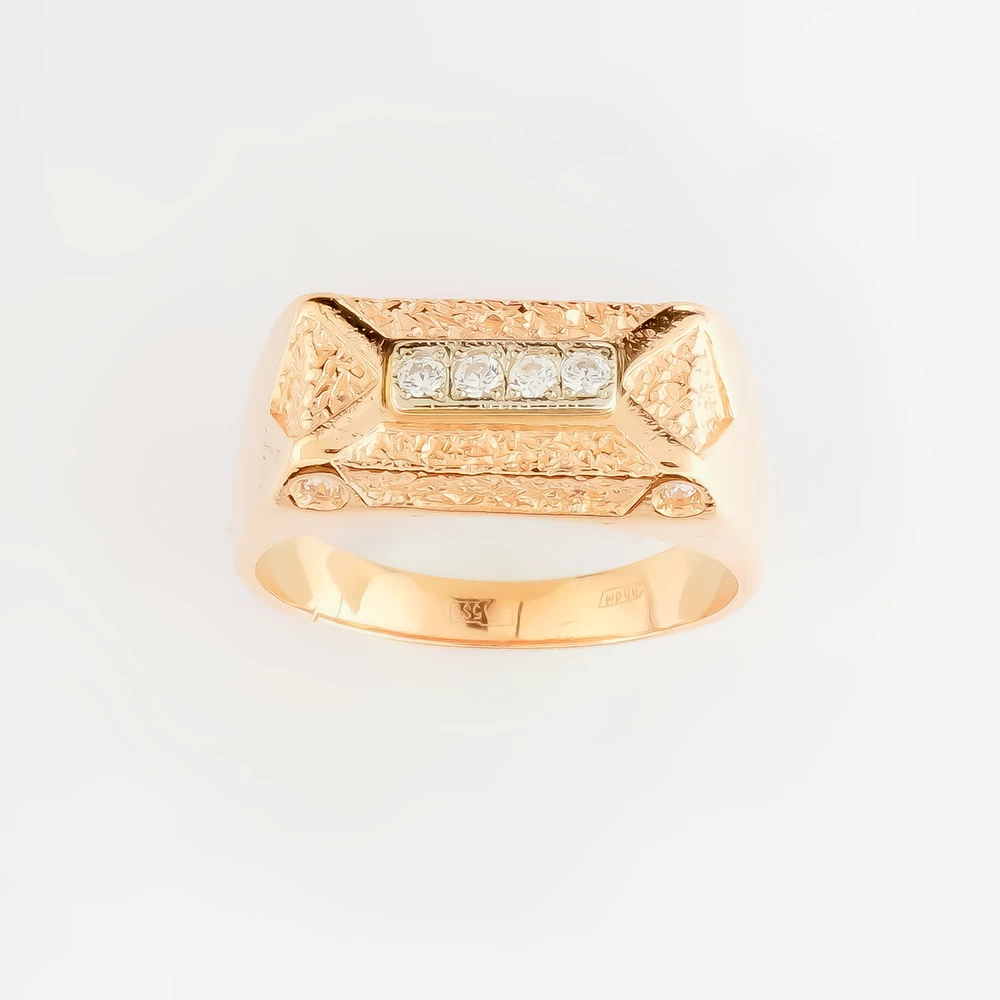 Кольцо с фианитом из красного золота 585 пробы