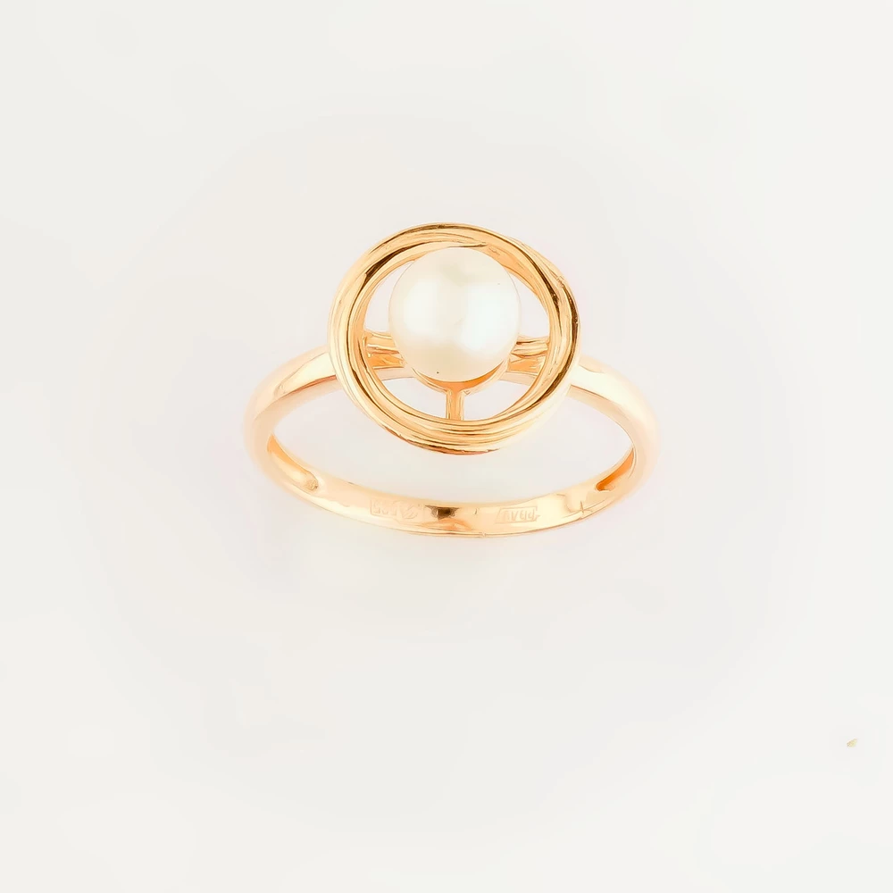 Кольцо с культивированным жемчугом из красного золота 585 пробы