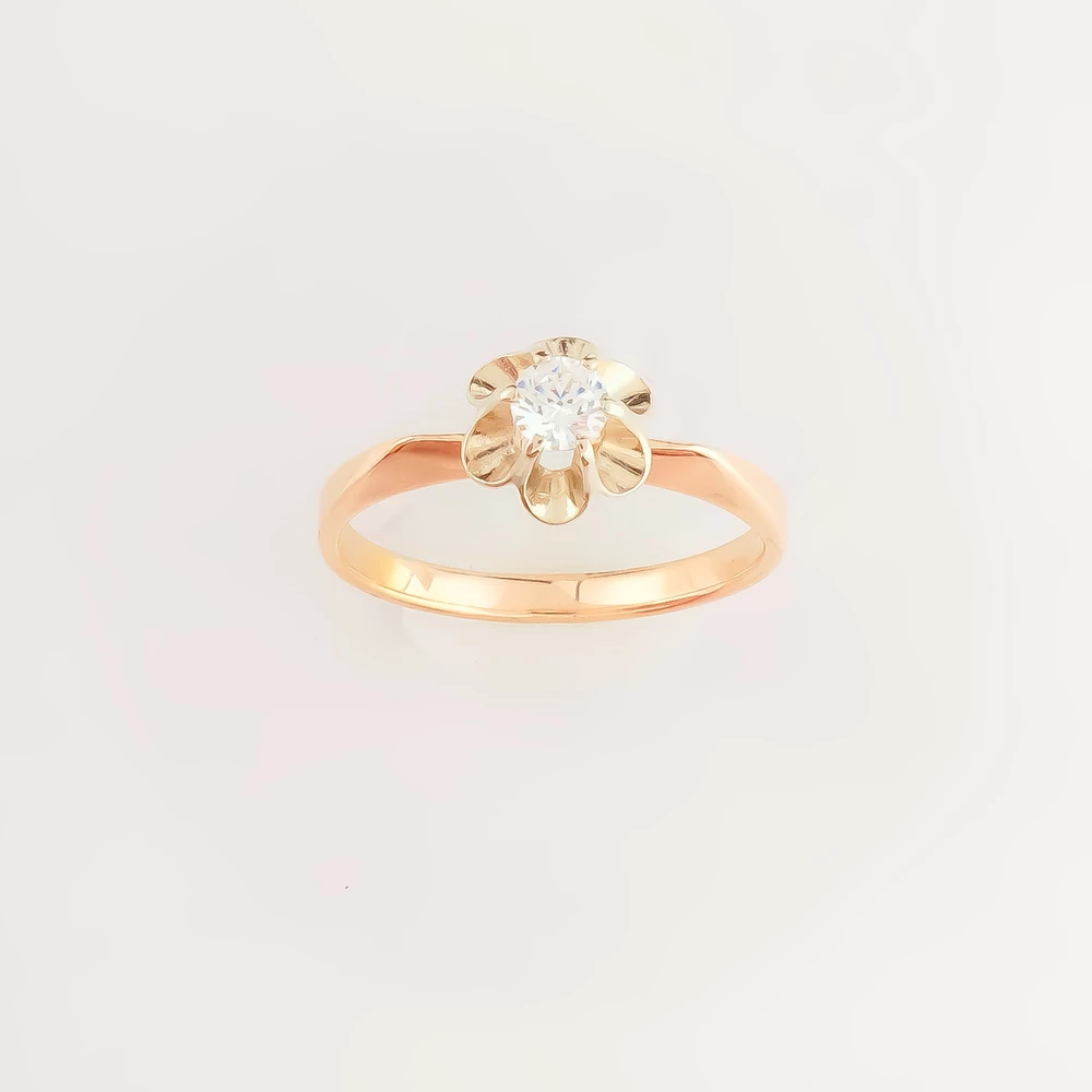 Кольцо с фианитом из красного золота 585 пробы