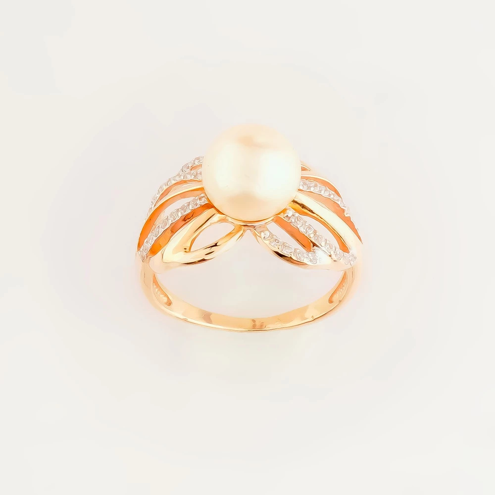 Кольцо с культивированным жемчугом из красного золота 585 пробы