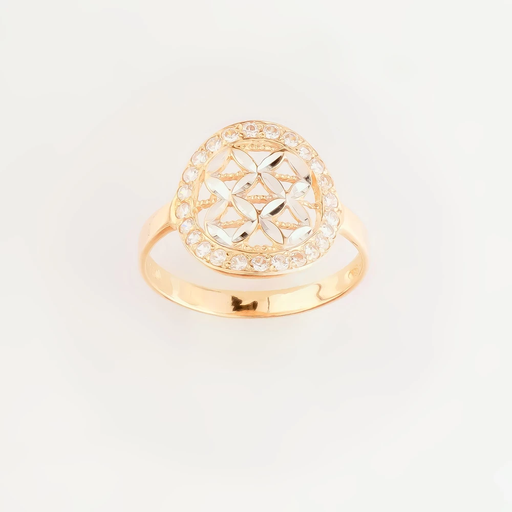 Кольцо с фианитом из красного золота 585 пробы