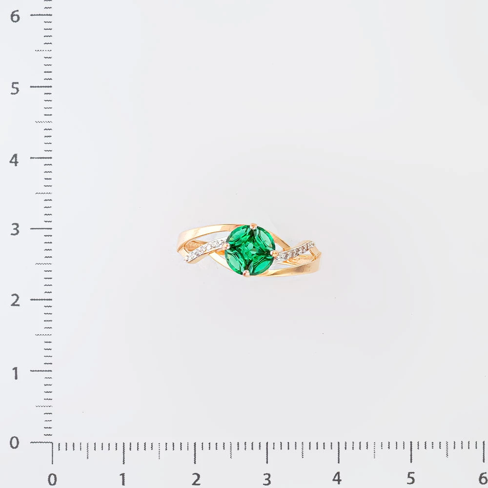 Кольцо с изумрудом синтетическим из красного золота 585 пробы