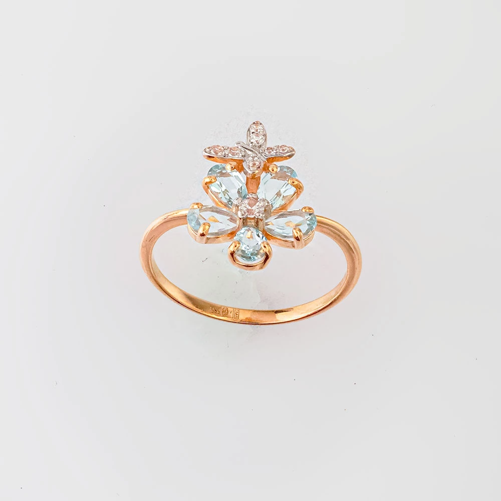 Кольцо с топазом из красного золота 585 пробы