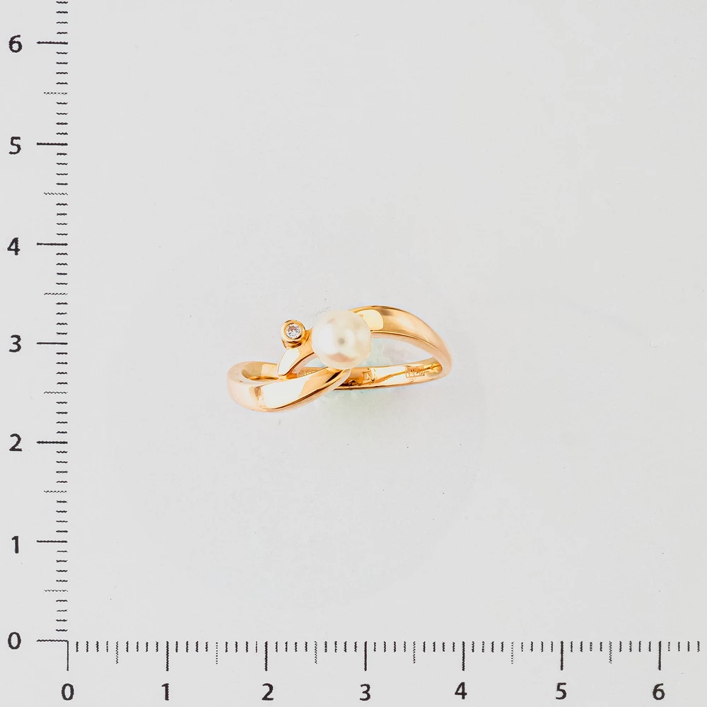 Кольцо с культивированным жемчугом из красного золота 585 пробы