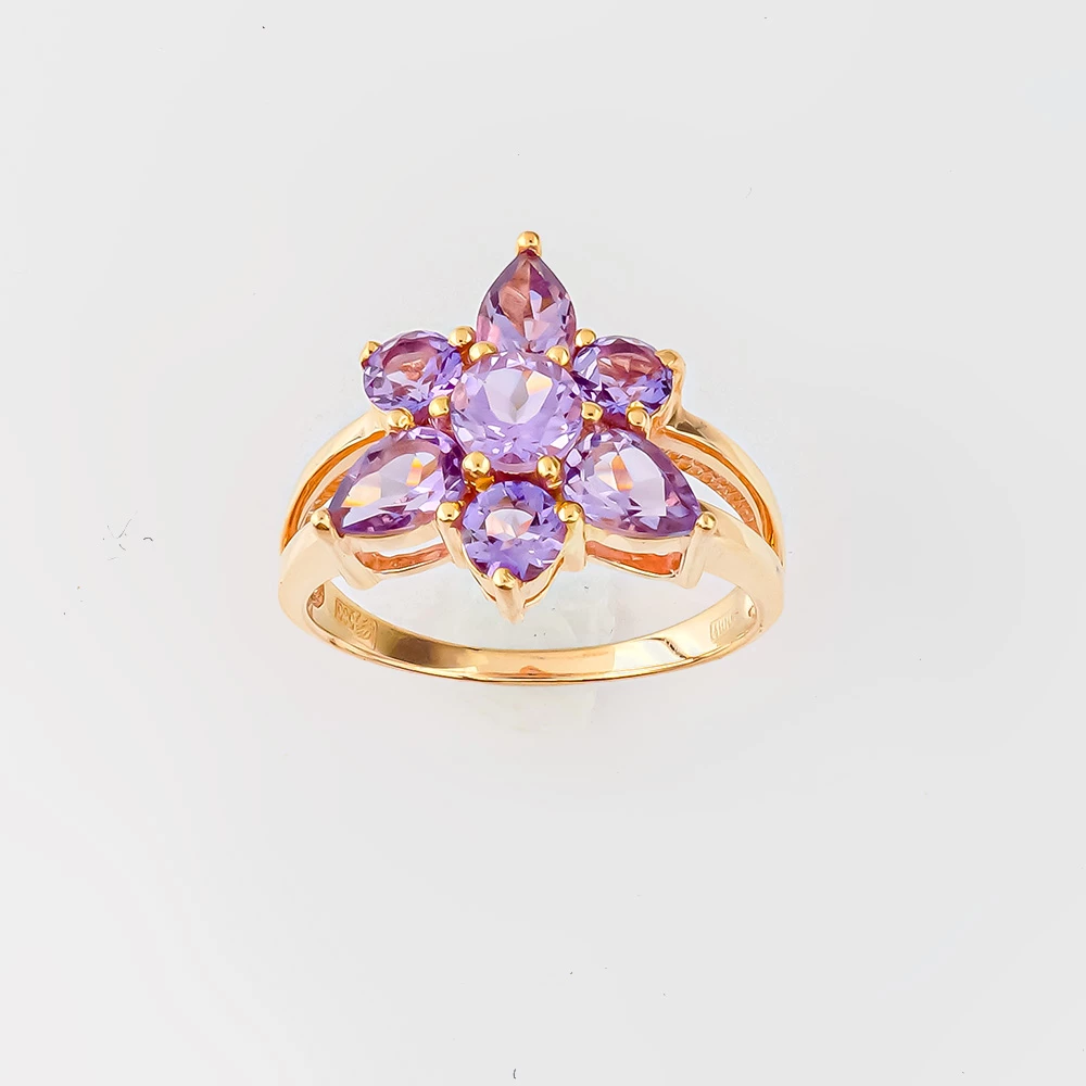 Кольцо с аметистом из красного золота 585 пробы