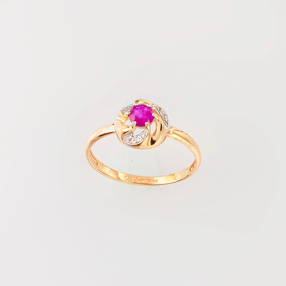 Кольцо с рубином из красного золота 585 пробы