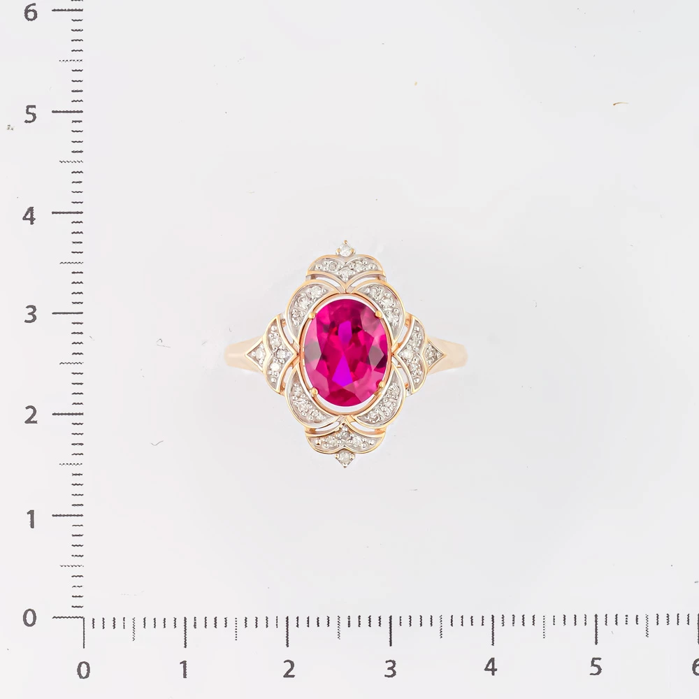 Кольцо с рубином синтетическим из красного золота 585 пробы