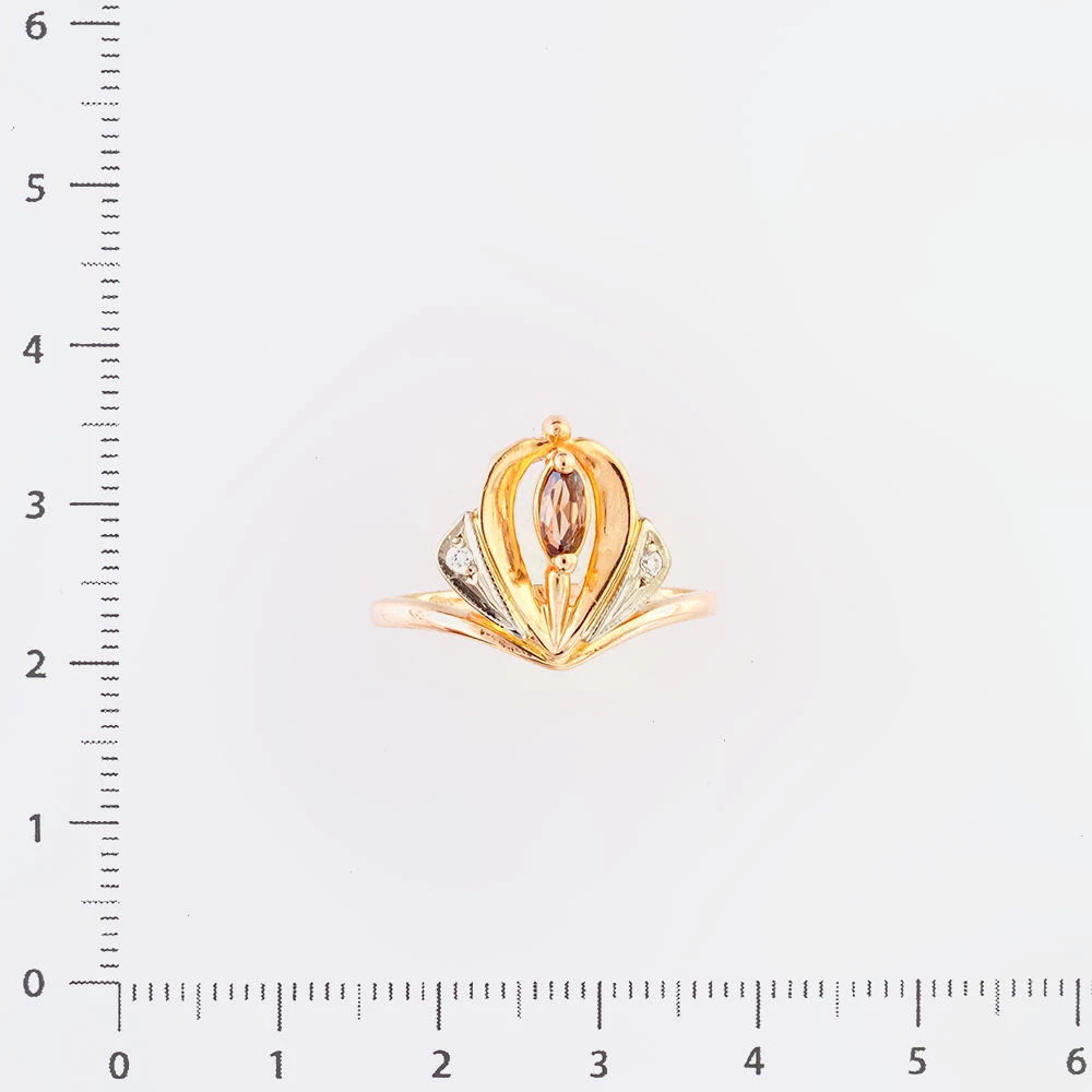 Кольцо с фианитом из красного золота 585 пробы