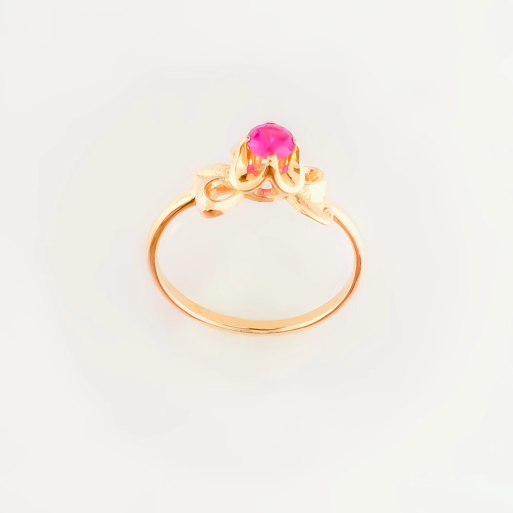 Кольцо с рубином синтетическим из красного золота 585 пробы