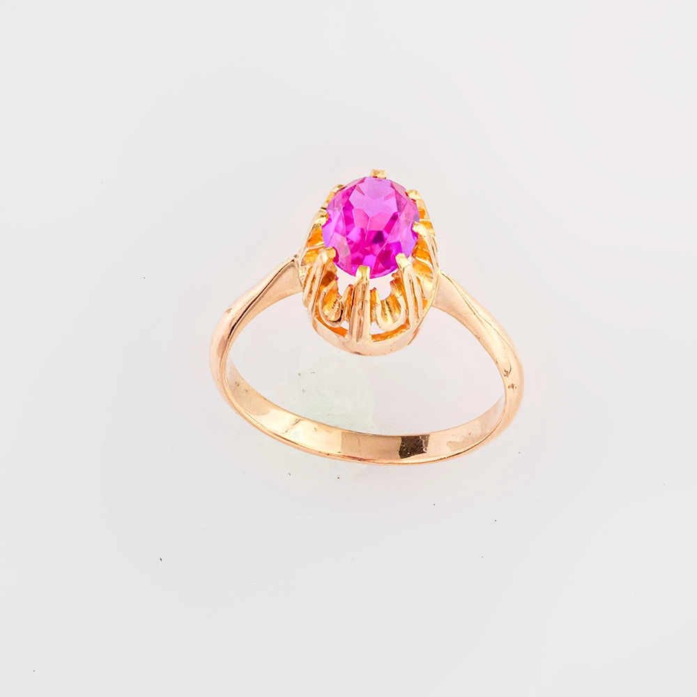 Кольцо с фианитом из красного золота 583 пробы