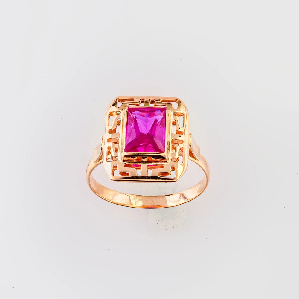 Кольцо с рубином синтетическим из красного золота 585 пробы