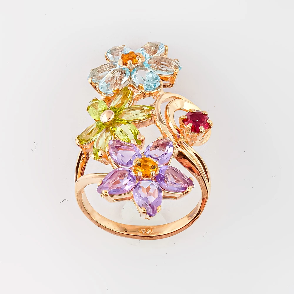 Кольцо с топазом из красного золота 585 пробы