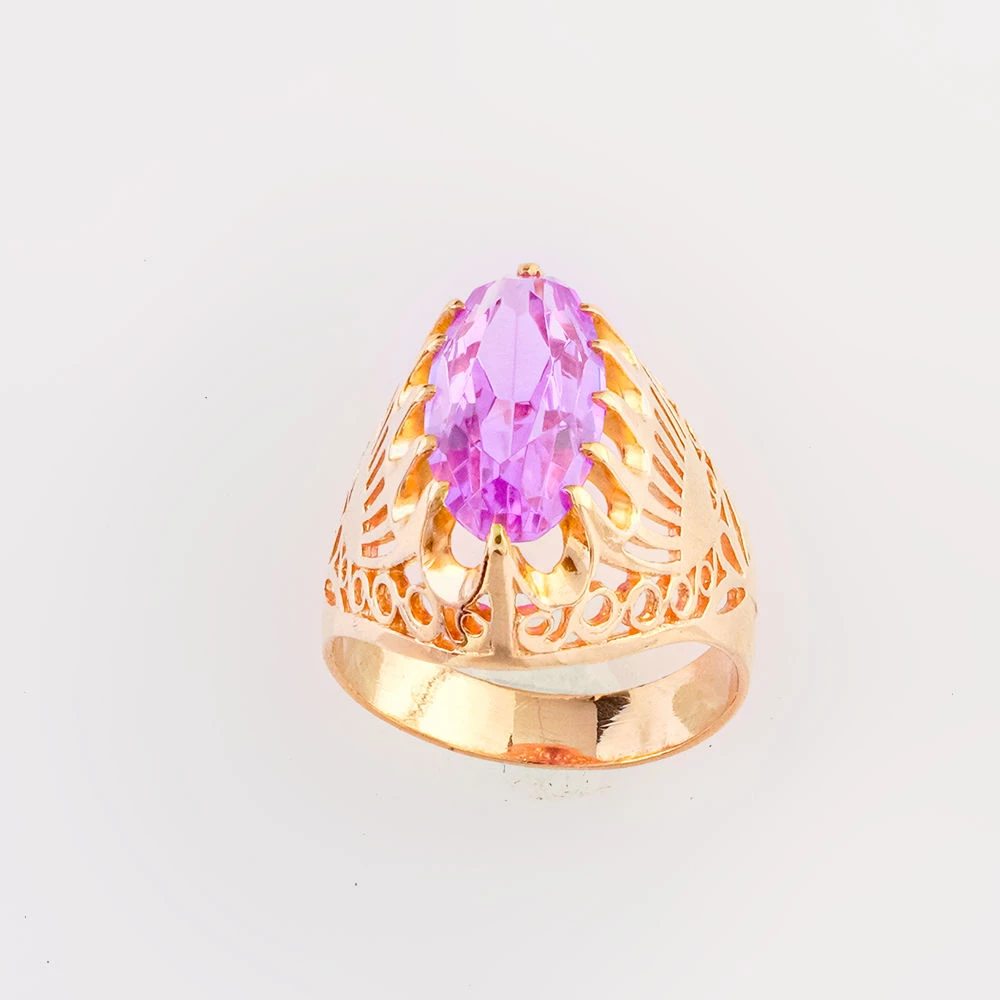 Кольцо с фианитом из красного золота 583 пробы