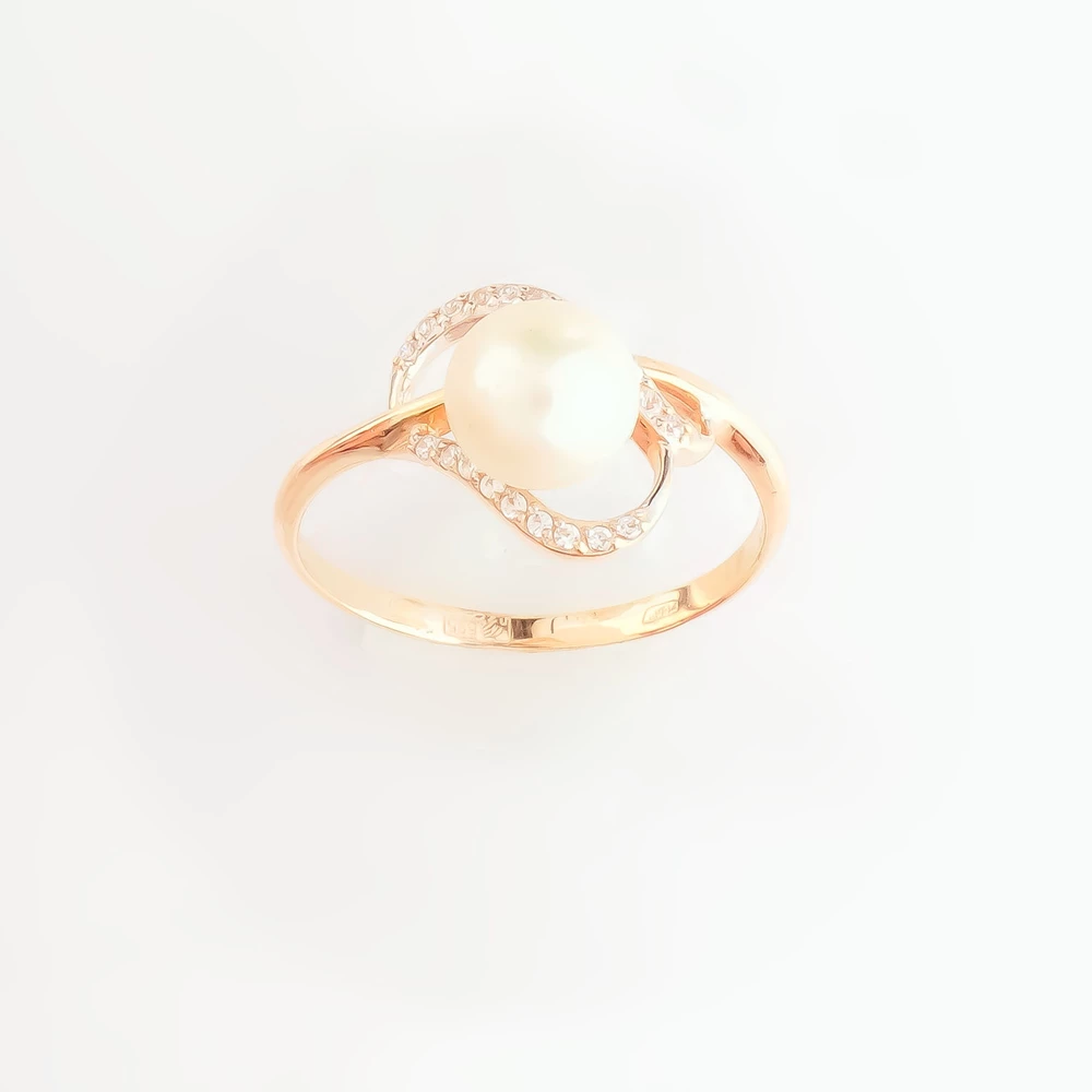 Кольцо с культивированным жемчугом из красного золота 585 пробы