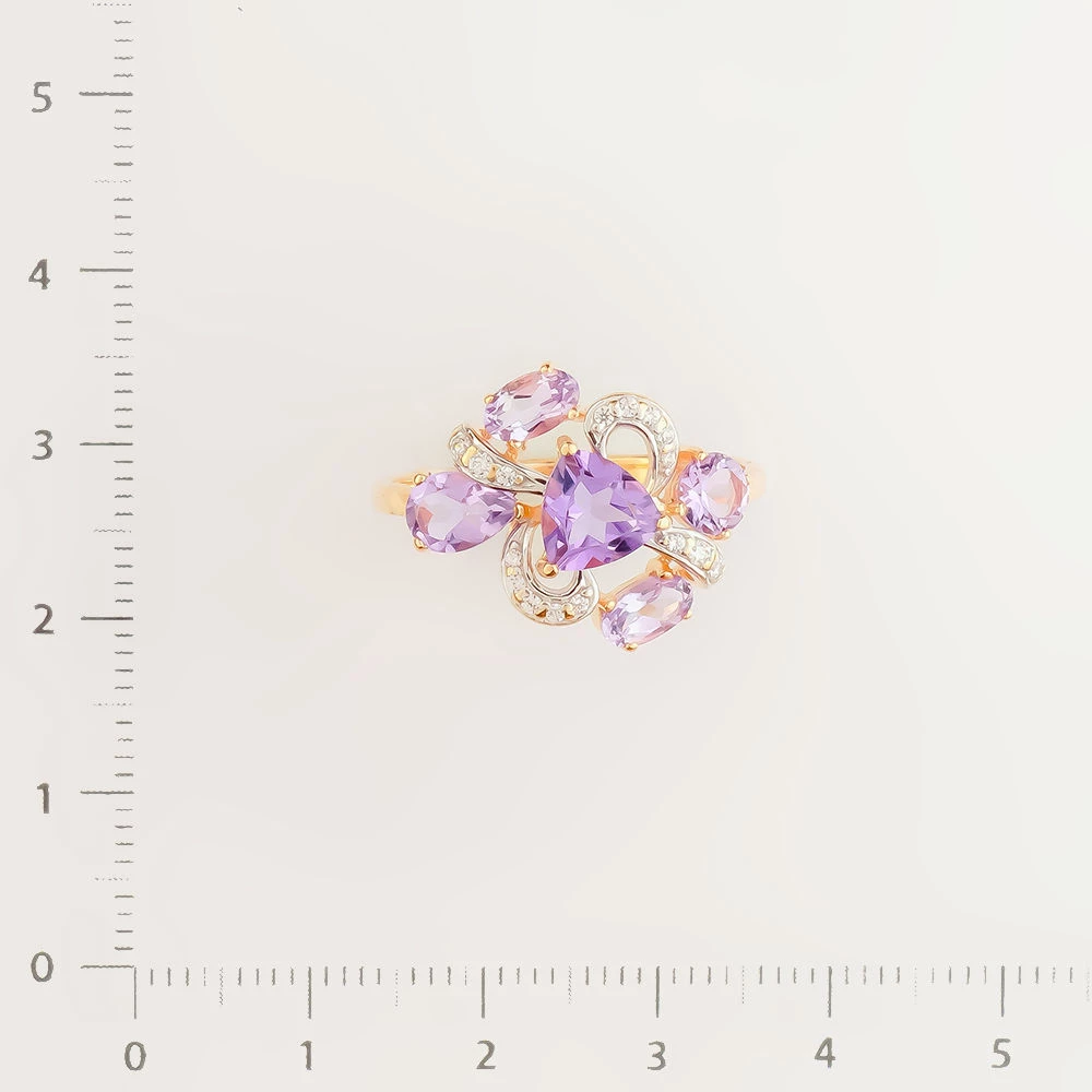 Кольцо с аметистом из красного золота 585 пробы