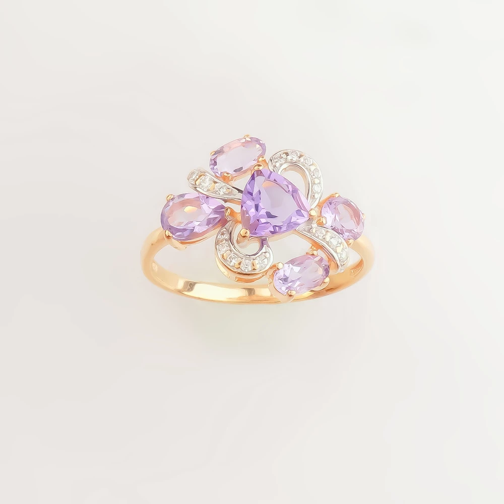 Кольцо с аметистом из красного золота 585 пробы