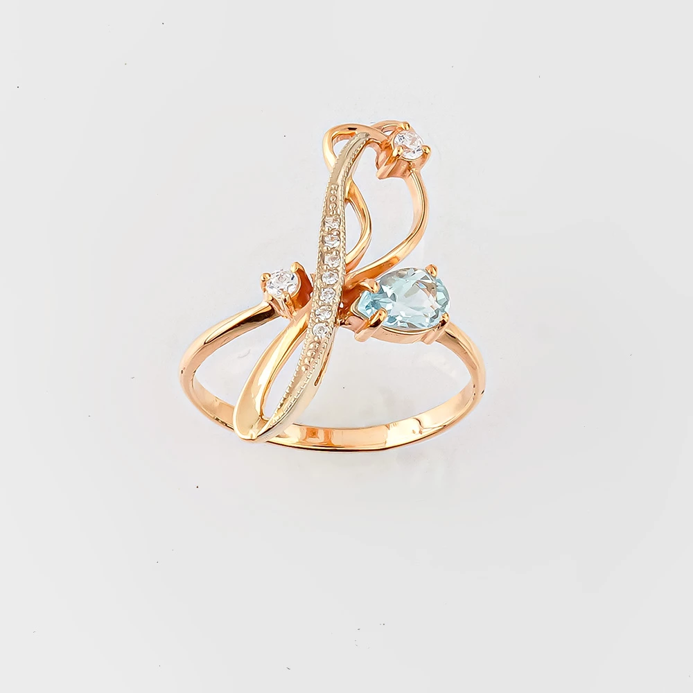 Кольцо с топазом из красного золота 585 пробы