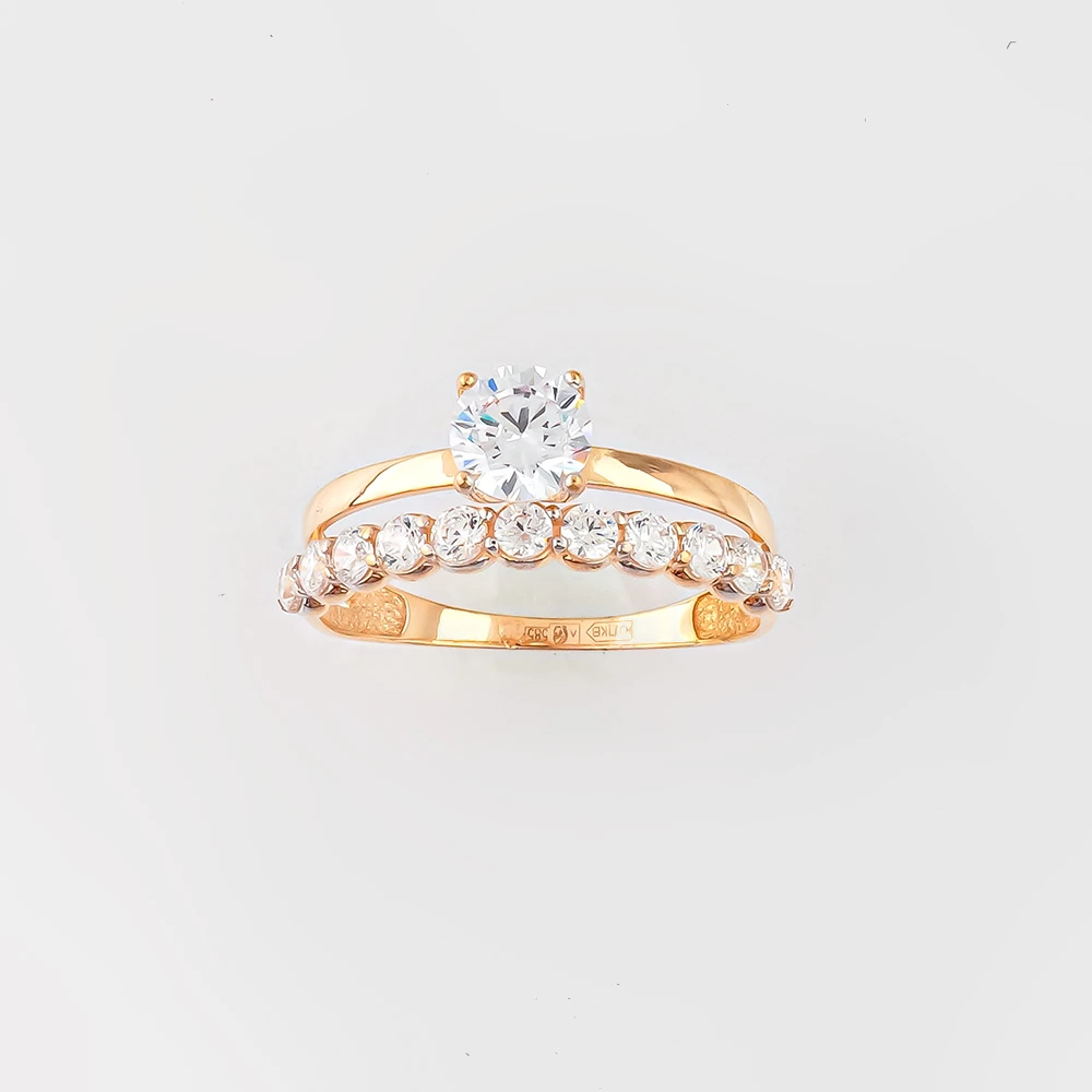 Кольцо с фианитом из красного золота 585 пробы