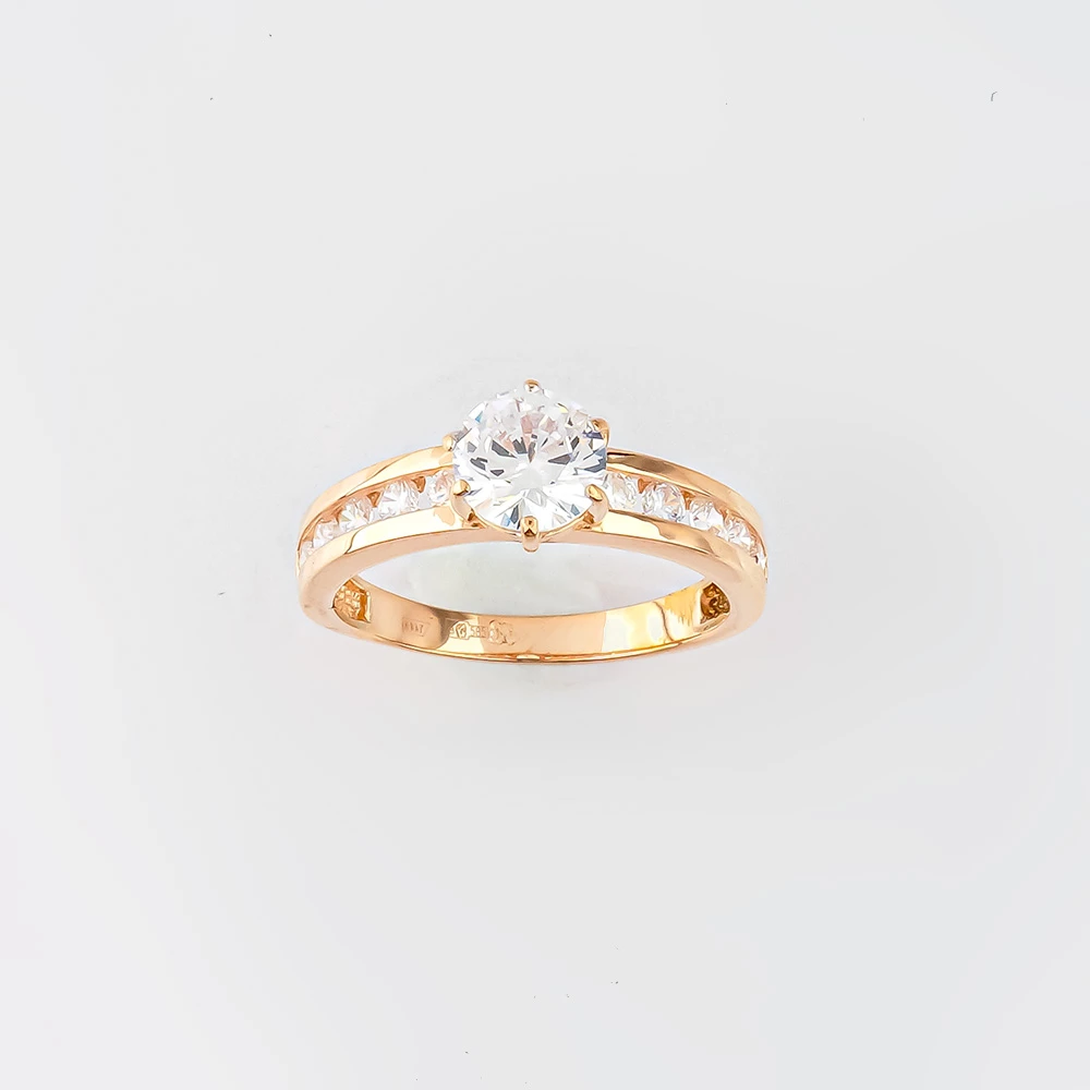 Кольцо с фианитом из красного золота 585 пробы