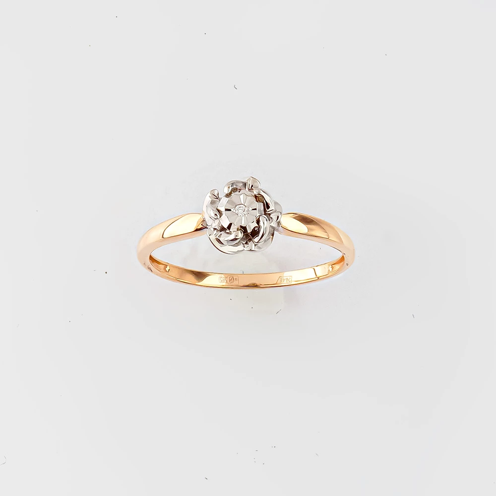 Кольцо с бриллиантом из красного золота 585 пробы