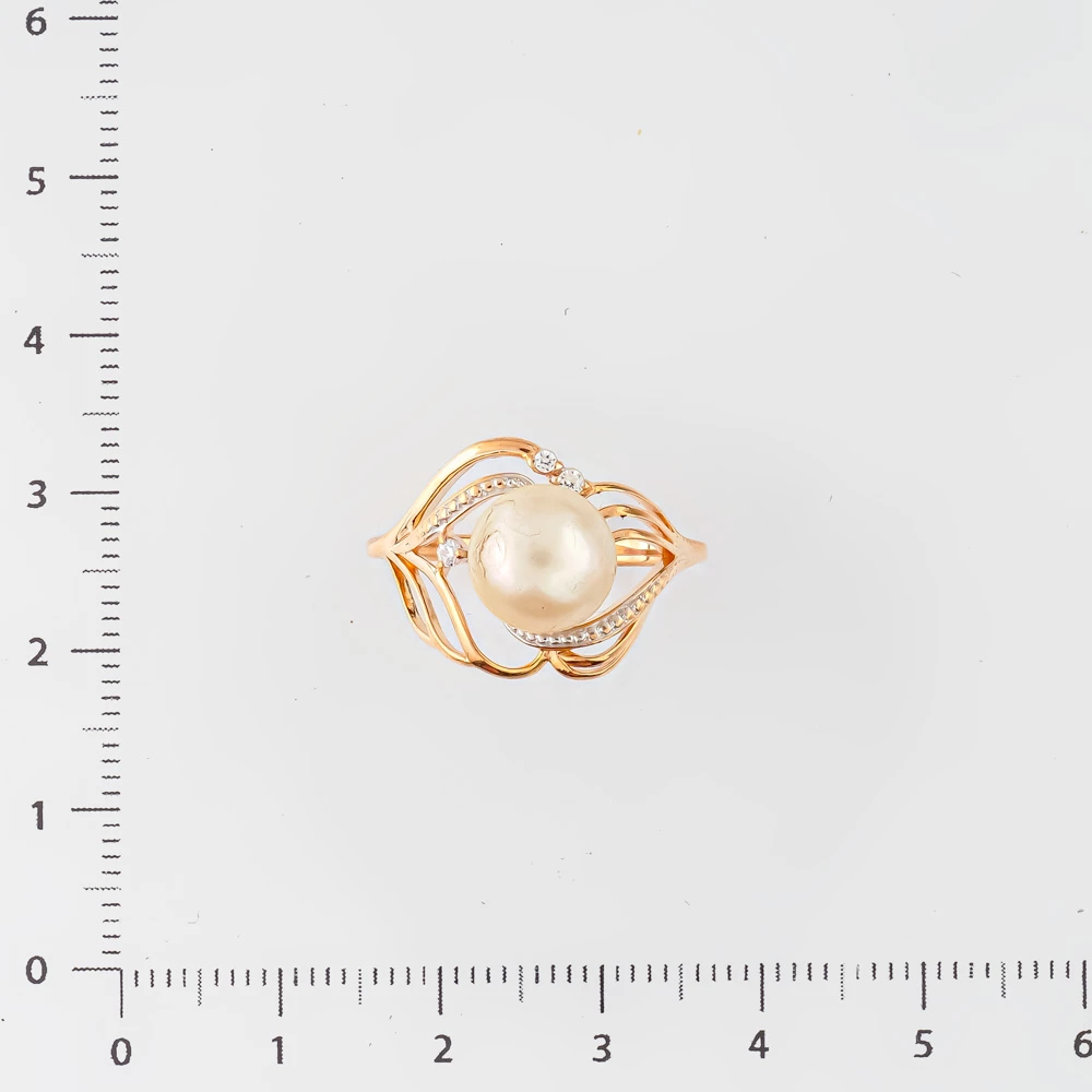 Кольцо с культивированным жемчугом из красного золота 585 пробы