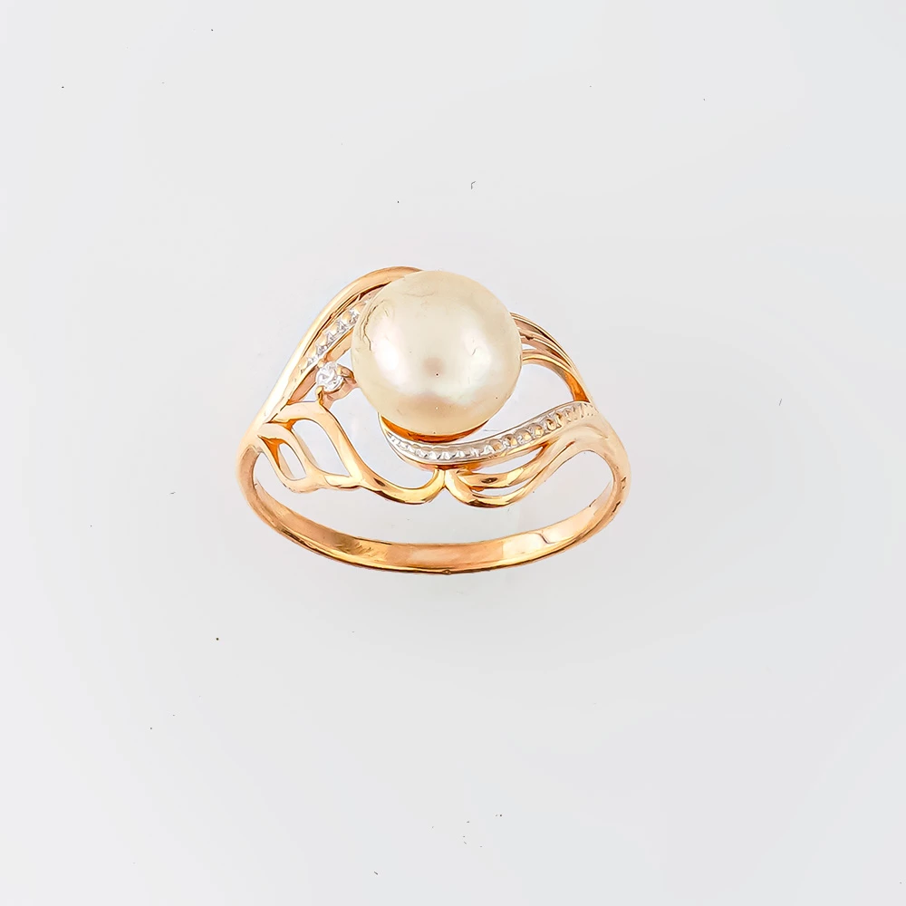 Кольцо с культивированным жемчугом из красного золота 585 пробы