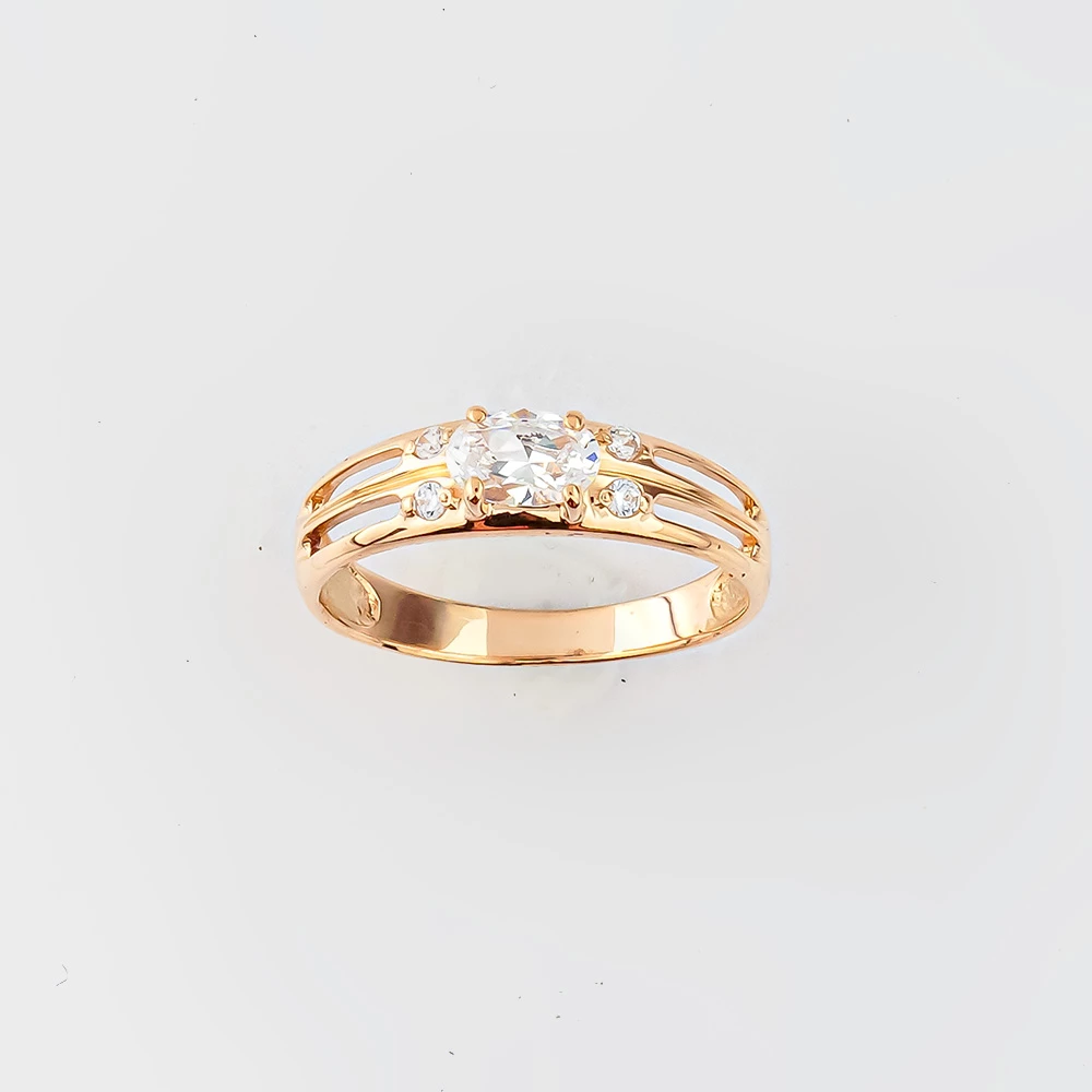 Кольцо с фианитом из красного золота 585 пробы