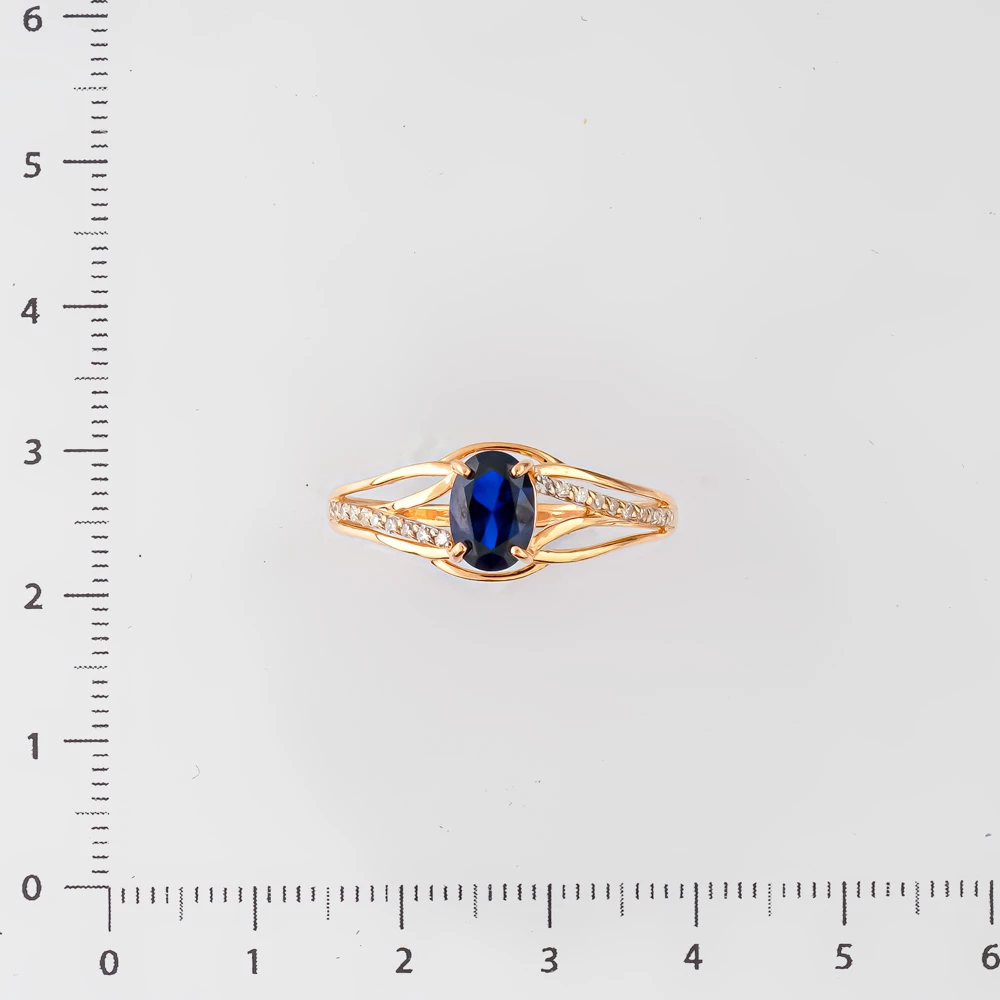 Кольцо с сапфиром синтетическим из красного золота 585 пробы