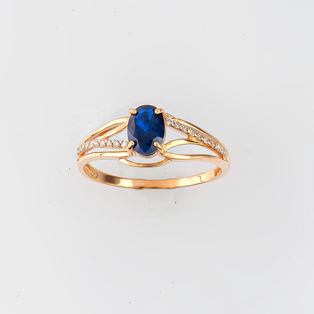 Кольцо с сапфиром синтетическим из красного золота 585 пробы