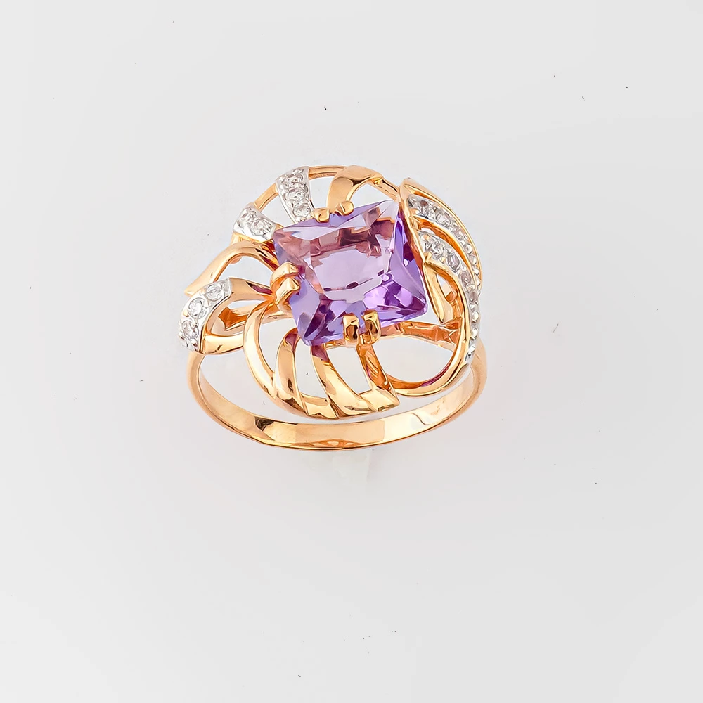 Кольцо с аметистом из красного золота 585 пробы