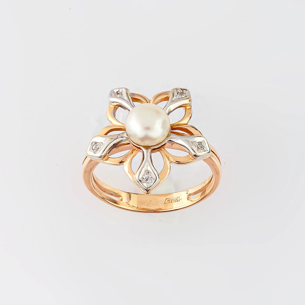 Кольцо с культивированным жемчугом из красного золота 585 пробы