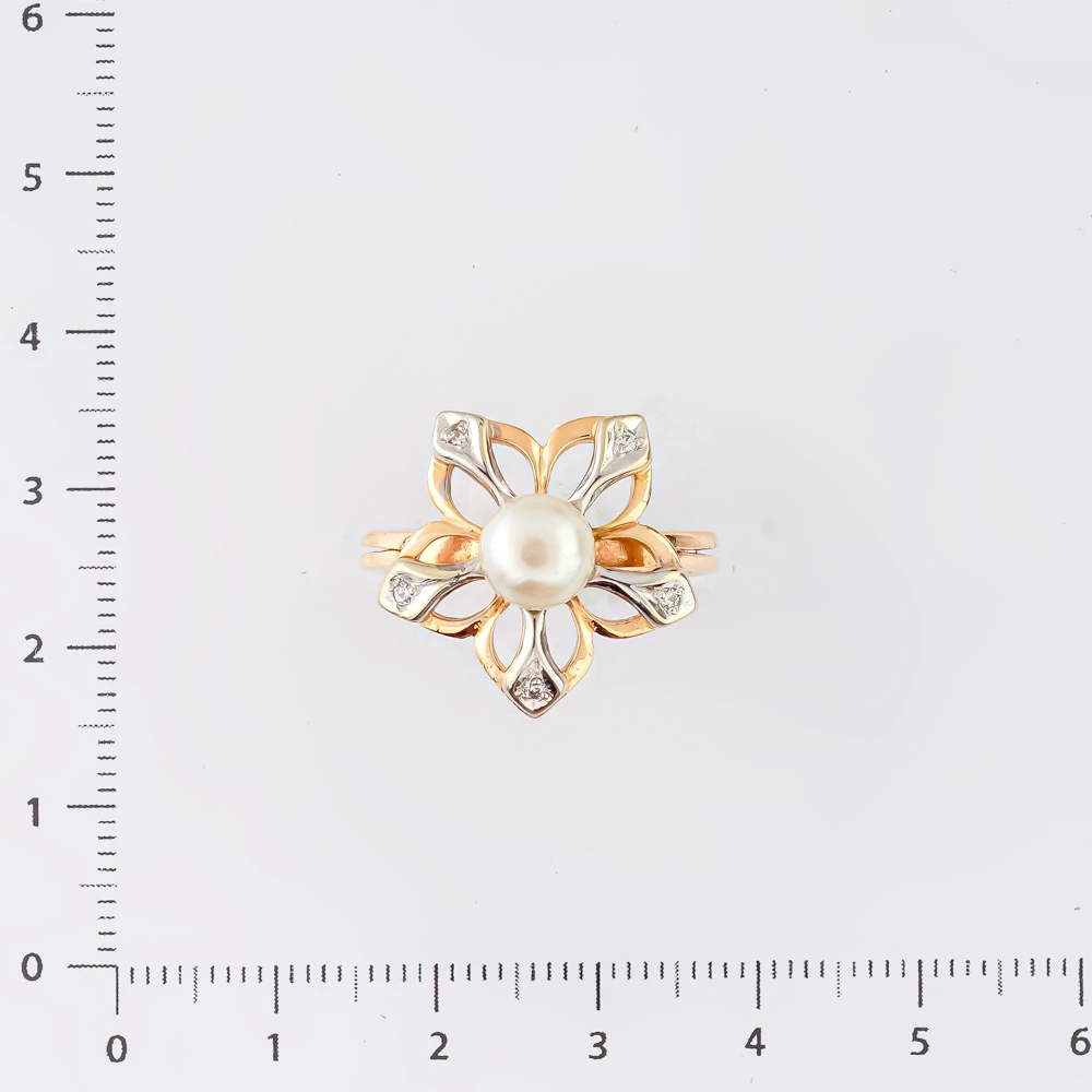 Кольцо с культивированным жемчугом из красного золота 585 пробы