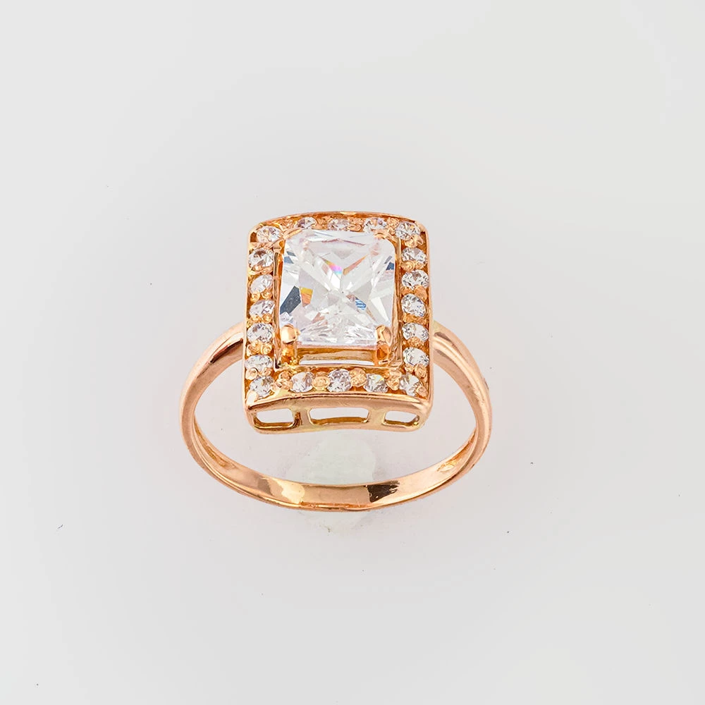 Кольцо с фианитом из красного золота 585 пробы