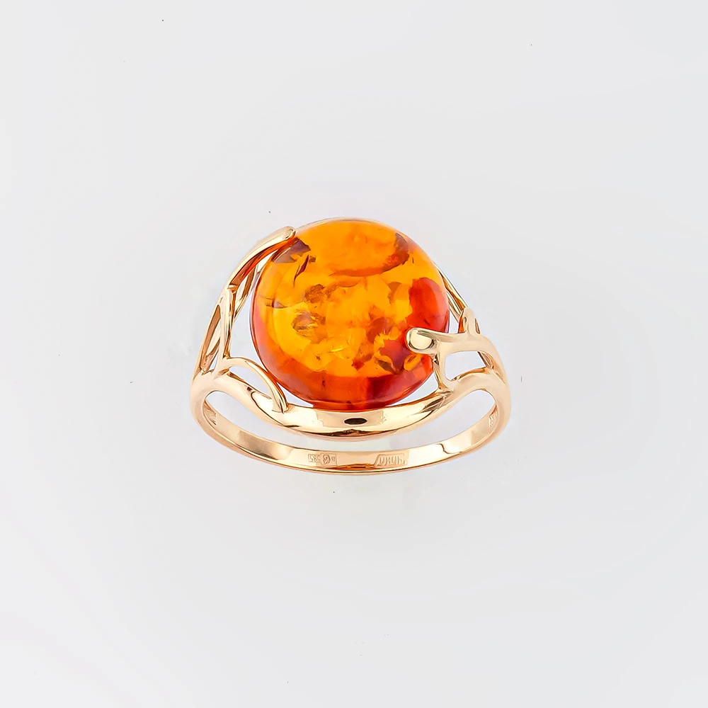 Кольцо с янтарем из красного золота 585 пробы