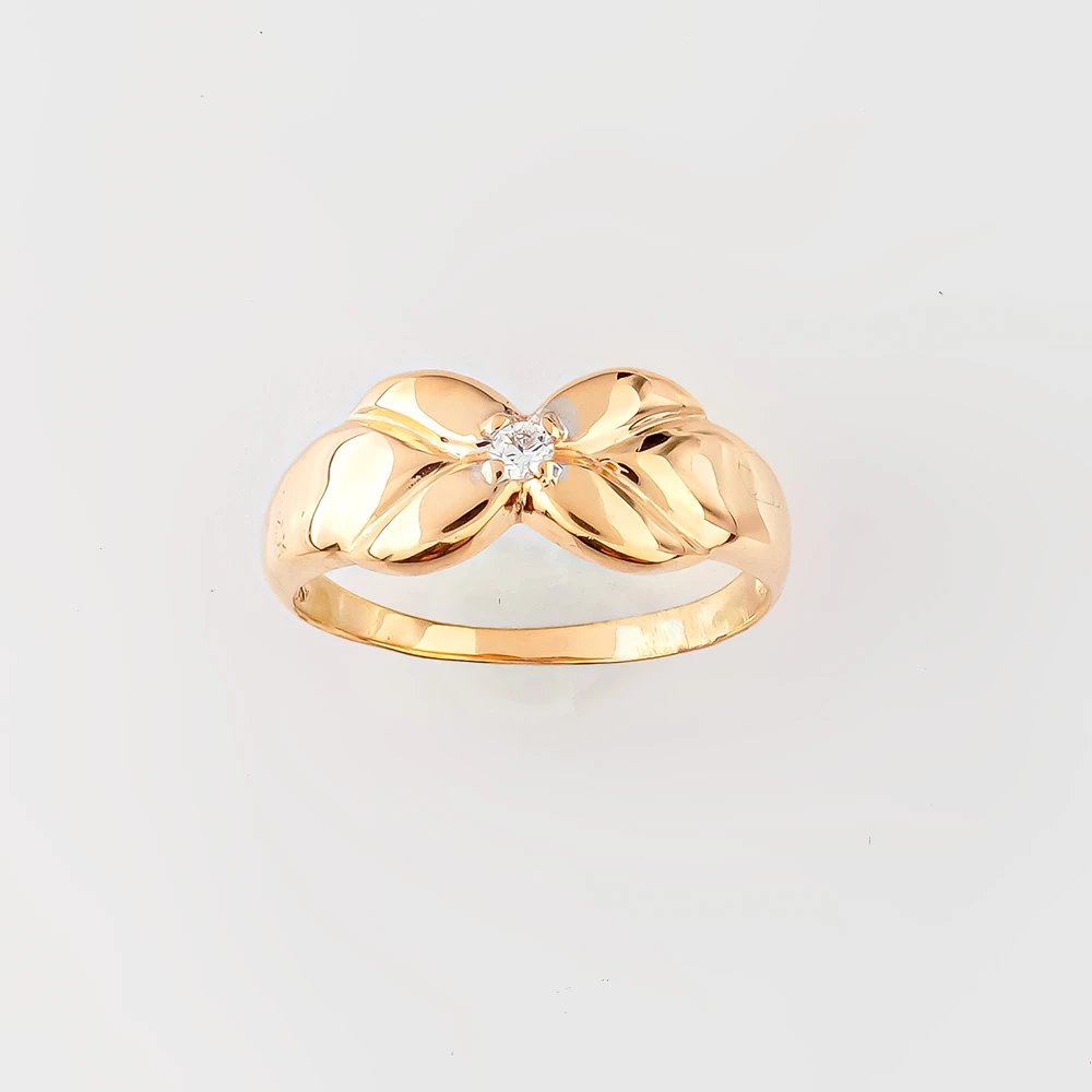 Кольцо с фианитом из красного золота 585 пробы